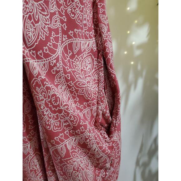 Elan Double V-Neck Boho Asymmetrical Maxi Dress Size S Floral Paisley Pockets - Picture 6 of 11